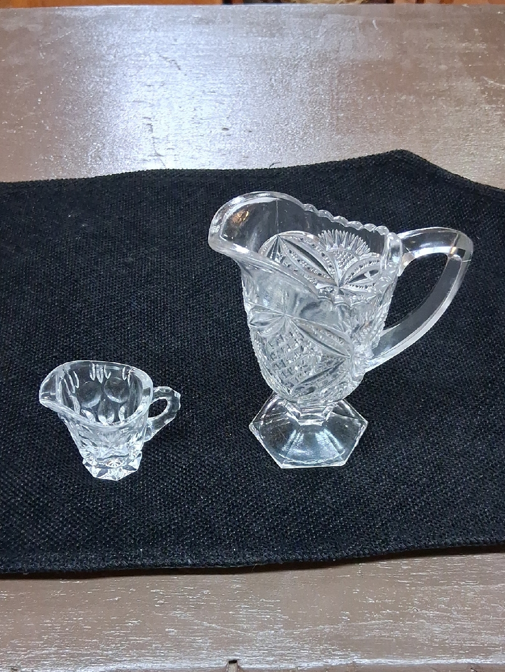 Vintage pressed patterned‎ glass/crystal pitchers - set of 2